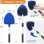 Windshield Cleaner Tool, 12Pcs Car Cleaning Kit, 23-inch Extendable Handle with 4 Microfiber Pads, Car Interior Detailing Brushes, All-in-One Inside Car Cleaning for Auto Detailing