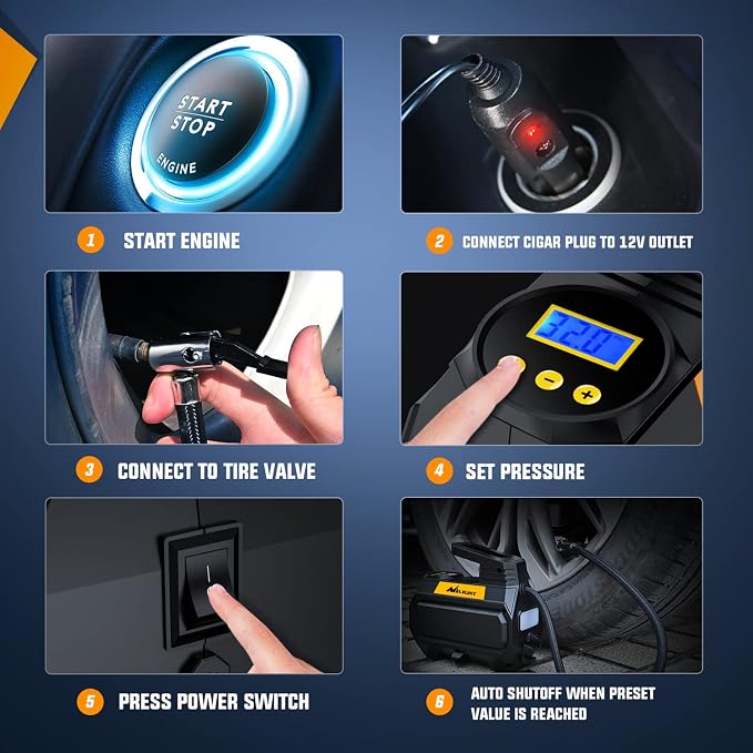 Tire Inflator Air Compressor Portable Air Pump for 12V DC Car Tires with Digital Pressure Gauge 150PSI Auto Tire Pump with LED Light for Cars ATVs Bicycles, 2 Years Warranty, 50066A