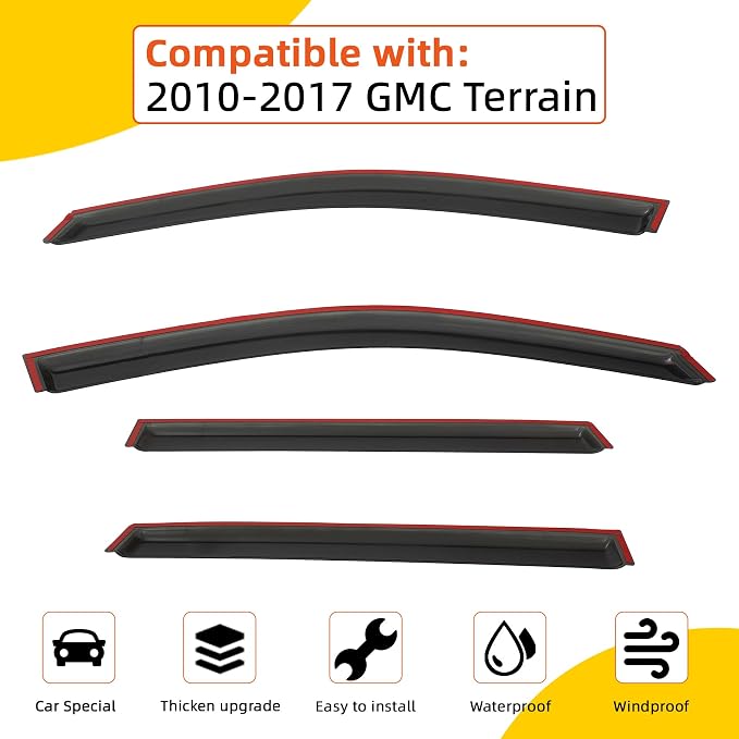 Window Rain Guard Compatible with 2010-2017 Terrain Out-Channel Smoke Tint Tape-On Vent Deflector Window Visors Car Accessories 4pcs