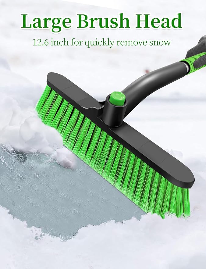 42.5 Inch Car Scraper Snow Brush, 12.6 Inch Large Brush Head with Ice Scraper for Window Windshield, Portable Snow Scraper for SUV Truck Vehicle RV Auto - Green