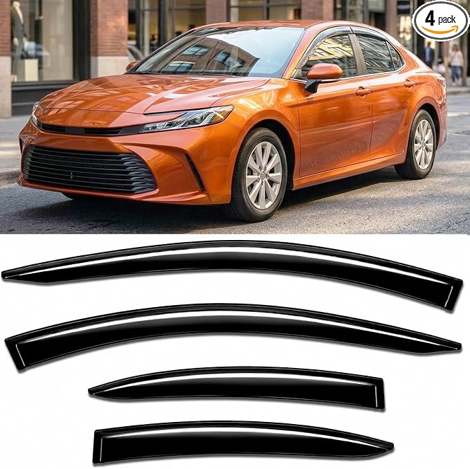 2025 2026 Tape-On Rain Guards for Toyota Camry Side Window Visor Deflectors, LE SE XLE XSE Nightshade, Durable Tinted Vent Shades