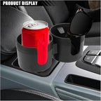Car Double Cup Holder Extender, 2-in-1 Car Cup Holder Adapter with Adjustable Base, Universal Multifunctional Cup Holder Organizer for Beverage, Snack, Cup, Bottle Storage (Black)