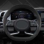 Flat Bottom Car Steering Wheel Cover for Hyundai,D Shaped Steering Wheel Cover for Tucson,Sonata,Elantra,Santa Fe,Genesis,Sonata Hybrid,Azera,Venue,Kona (Black-Standard Size)