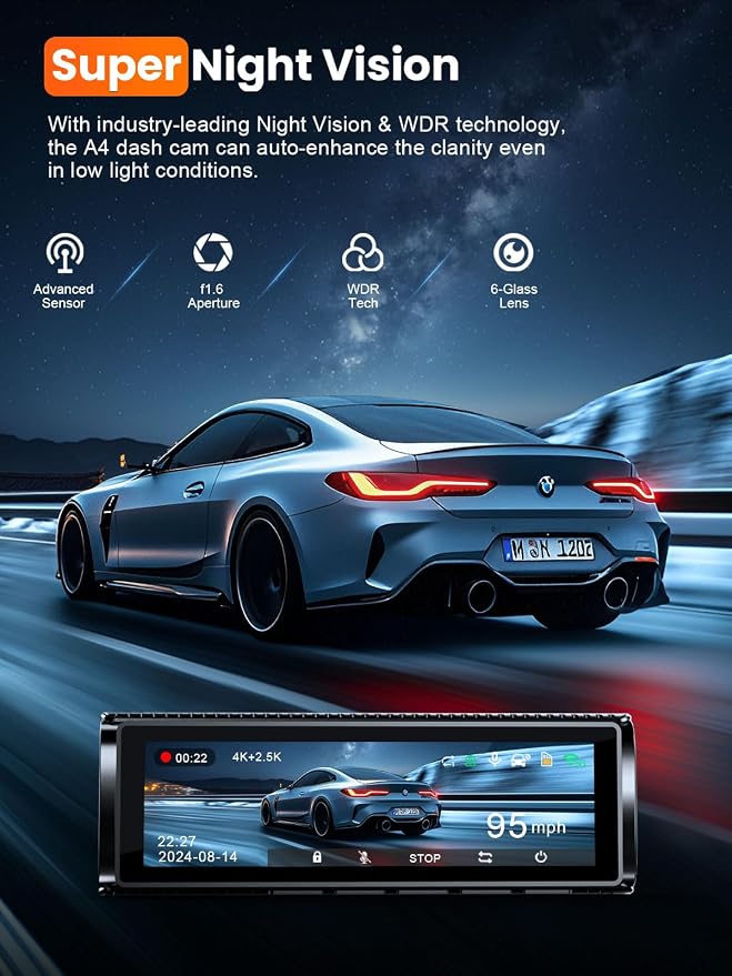 4K+2.5K Dash Cam Front and Rear, Built-in 5G WiFi 6 GPS, 64GB Card Included, 3.59'' IPS Screen Dash Camera for Cars, Dual Dashcam with G-Sensor, Loop Recording, 24H Parking Monitor