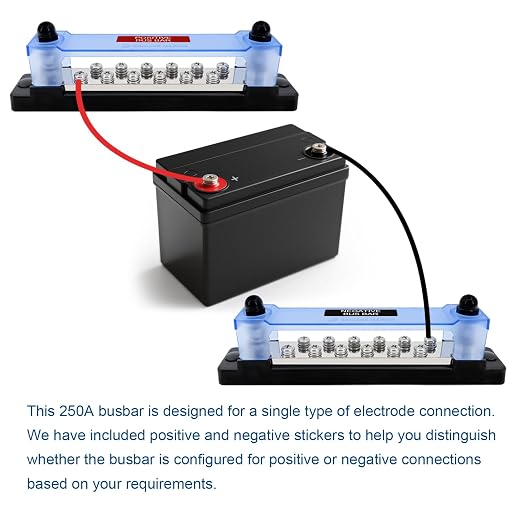 250 Amp Power Distribution Block 12V Marine Positive and Negative Buss Bar 48v Battery Terminal Block Dc Ground Bus Bar for Boat Automotive Busbar Kit - 2 x M8 Post, 12 x M5 Screws