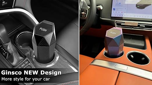 Car Trash Can with Lid, Cup Holder Garbage Can for Car, Garbage Bin Cars Accessories for Interior, Leakproof Small Trash Bin, Mini Trash Can for Cars, Home, Office (Carbon Fiber Pattern)