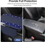 Bling Blue Car Center Console Cover, Leather Car Arm Rest Cover with 2 Storage Bags, Universal Auto Armrest Protector Storage Box, Bling Accessories Interior for Most Vehicles