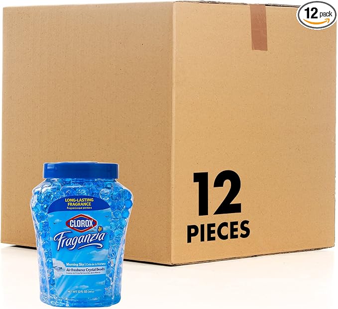 Fraganzia Crystal Beads Air Freshener, Long Lasting Room Deodorizer and Odor Eliminator Gel Beads to Freshen Home, Car, or Office, Morning Sky Scent, 12 Fl Oz - 12 Pack