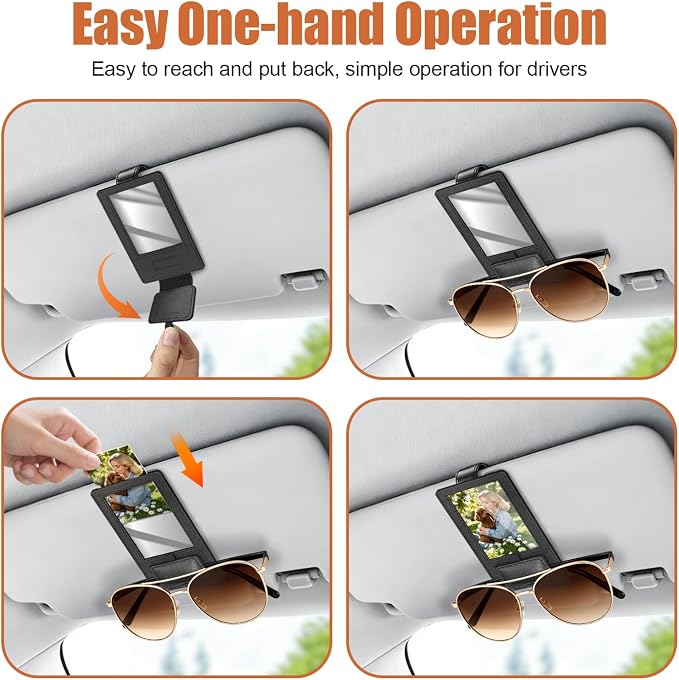 New 2 in 1 Sunglass & Photo Holder for Car, Strong Magnetic Leather Sunglasses Holder, Car Visor Picture Holder Clip, 2026 Upgraded No Fall No Slide Car Visor Accessories
