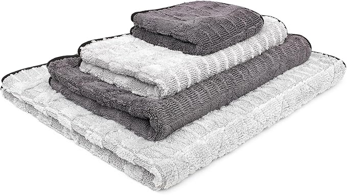 Gauntlet Car Drying Towel, Ultra-Absorbent 70/30 Blend Korean Microfiber, Dries Vehicles Faster Without Scratching, 900 GSM, 30x36 Inches, Ice Grey/Grey, 2-Pack