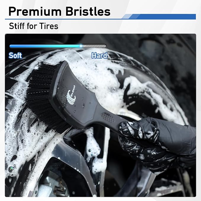 MVEQRRN 9PCS Car Detailing Brushes Set, Boar Hair Detail Brushes,Car Detailing Wheel Kit (Black) | Soft & Stiff Bristle Detail Brush, Scratch-Free Rim & Tire Cleaning Kit, Interior & Exterior Wheel Brush for Cars,Trucks,SUV
