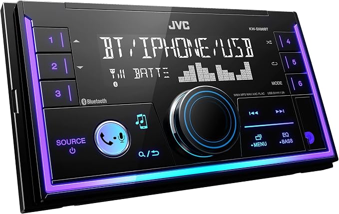 KW-SX88BT Bluetooth Double DIN Car Stereo, 200W Digital Stereo Receiver, AM/FM Radio, Dual Phone Connection, 13-Band EQ, 1.5A USB & AUX Inputs, Custom Color Illumination, Shallow Chassis