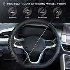 Coverado Car Steering Wheel Cover, Nappa Leather Black & Grayline Steering Wheel Covers, Universal 14-15 inch, Anti-Slip, Breathable Steering Wheel Protector for Women Men