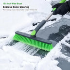 45 Inch Snow Brush with 5.2" Extra Wide Ice Scraper for Car, Extendable Snow Scraper with Foam Grip, 360° Pivoting Brush for SUV Truck Jeep Vehicle Windshield Window - Green