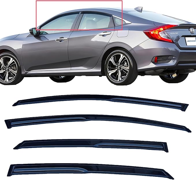 Tape On Window Visors Rain Guards Compatible with 2016-2021 Honda Civic Sedan,Side Vent Visor Window Deflector Shade,Truck Accessories-4pcs