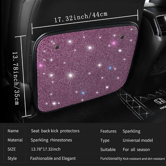 Luster Crystal Car Seat Back Protectors Automobile Kick Mats with Sparkling Rhinestones, Bling Bling Diamond Auto Seat Back Kick Protectors Interior Accessories Universal Fit Pink 2Pcs