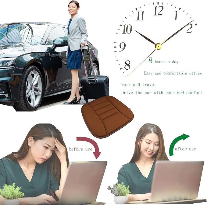 Car Seat Cushion Pad for Driving, Chair Cushion for Office/Truck with Memory Foam, Seat Cushion Comfortable and Durable, Coffee