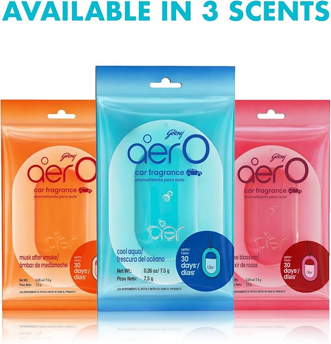 AER O Hanging Car Air Freshener Gel – Cool Breeze, Long Lasting 30 Days, Leak-Proof Odor Neutralizer, Rear-View Mirror Car Air Freshener with Steady Freshness Technology, Pack of 4
