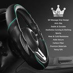 3D Car Steering Wheel Cover Comfort Grip Massage Sporty Anti-Slip Carbon Fiber Faux Leather for Sedan SUV, Universal Fit, Car Handle Covers for All Seasons, 14.75-15.15in, Green