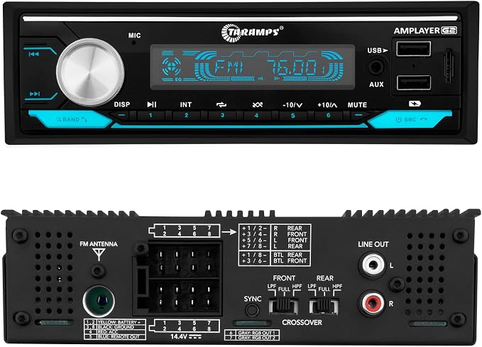 Amplayer G2 Bluetooth Car Stereo Single DIN Media Receiver with Built-in 400W RMS Amplifier, 4 Channels, USB, SD, FM Radio, Hands-Free Calling, Audio Processor & RGB LED Control