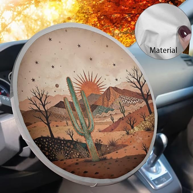 Cactus Steering Wheel Sunshade Cover Anti Slip Car Interior Accessories for Sun Heat Desert Car Interior Sunshade Easy Installation Universal Steering Wheel Shield
