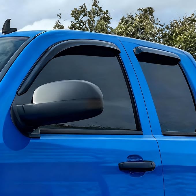 Window Visors Rain Guards for 07-13 Silverado Serria 1500 Extended Cab | Window Deflectors, Vent Visor, Sun Shades, Window Shields, Truck Accessories, Outside, Tape-on, Dark Smoke