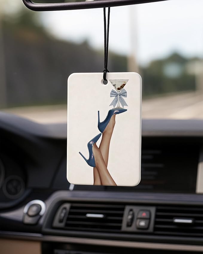 Blue Beach Car Air Freshener 4 Pcs Coconut Scented, Preppy Coastal Martini Bikini Car Accessories Mirror Decor for Women, Girly Beachy Hanging Air Freshener for Cars Closet Drawer Books