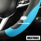 Black Blue Microfiber Leather Steering Wheel Cover 14 inch | Breathable Anti Slip Grip Cool Sporty Look Glow for Women Men