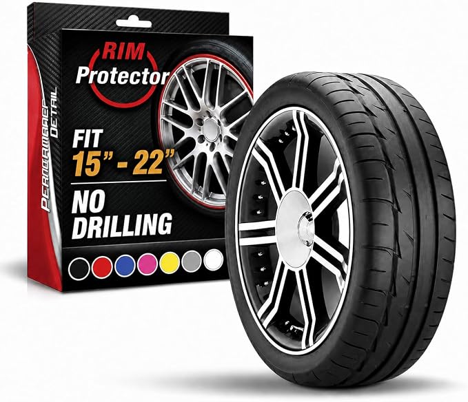Rim Protector Kit for Car Wheels – Alloy Wheel Guard Strip Kit Fits up to 21" Rims | Set of 4 Rim Protectors | Easy to Install Curb Rash Defense for Rims (White)