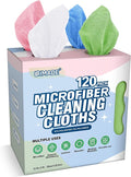 Microfiber Cleaning Cloth, 120 Pack Reusable Paper Towels Microfiber Towels for Cars Lint Free Shop Rags with for Home Kitchen Automotive, 11"x 9", White & Green & Blue & Pink