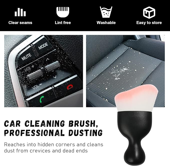 Car Detailing Brush, Curved Soft Bristles Auto Removal Dust Collectors, Universal Vehicle Dashboard, Air Conditioner Vents etc Interior Cleaning Tool Accessory (White/Pink)
