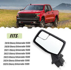 Left Driver Side Mirror Compatible With 2019-2025 Chevy Silverado 1500 With Power Glass Power Folding Heated Turn Signal Puddle Lights Mirror Memory Black Replace#84309683(13Pins)