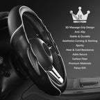 3D Car Steering Wheel Cover Comfort Grip Massage Sporty Anti-Slip Carbon Fiber Faux Leather for F150, Trucks, Jeep, Van, Car Handle Covers for All Seasons, 15.2-16in, White