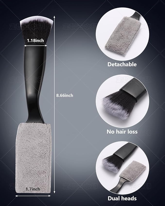 3PCS Car Interior Detailing Kit Soft Scratch-Free Dual Head Brush Set | Trilobal Bristle & Curved Design,Dashboard Vent Crevice Tool,Auto & Household Multi-Vehicle Gift Kit