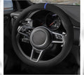 Suede Steering Wheel Cover with Upgraded Silicone Inner Ring, Breathable, Anti-Slip, Leather Universal 14.5 to 15 Inch Steering Wheel Cover (Black with Blue Mark)