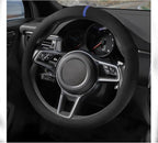 Suede Steering Wheel Cover with Upgraded Silicone Inner Ring, Breathable, Anti-Slip, Leather Universal 14.5 to 15 Inch Steering Wheel Cover (Black with Blue Mark)