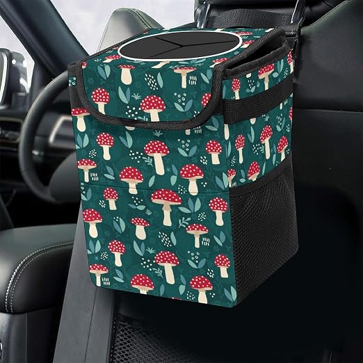 Mushroom Car Trash Can, Waterproof Portable Mini Garbage Bin, Lightweight No-Install Waste Basket for Car Office Home, Cute Multifunctional Car Interior Accessory