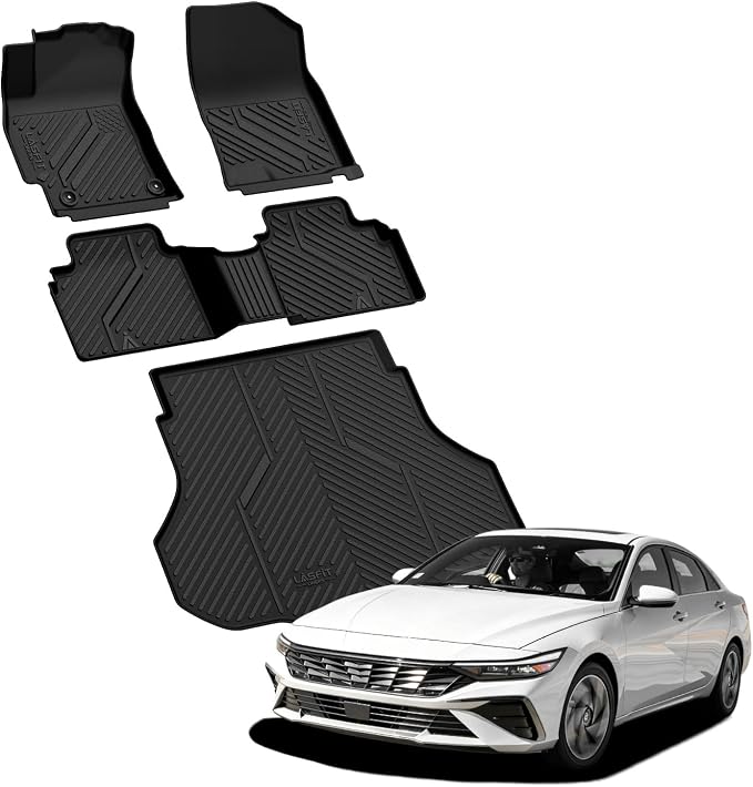 Floor Mats & Cargo Mat for Hyundai Elantra Manual 2021-2026(Only Fit Gas) / Elantra N Manual 2022-2026,All Weather TPE Custom Fit Floor Liners Car Mats & Trunk Mats Accessories, Black