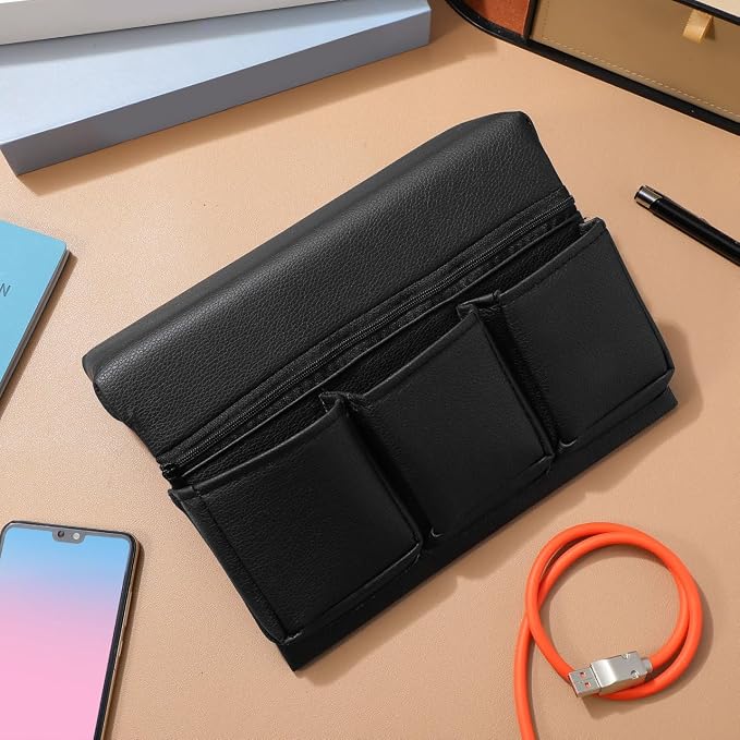 Car Door Armrest Pad Organizer, Black Auto Window Elbow Rest Box | Side Leather Cushion with 3 Compartments for Phone and Keys, Universal Fit Vehicle Accessory for Comfortable Drives