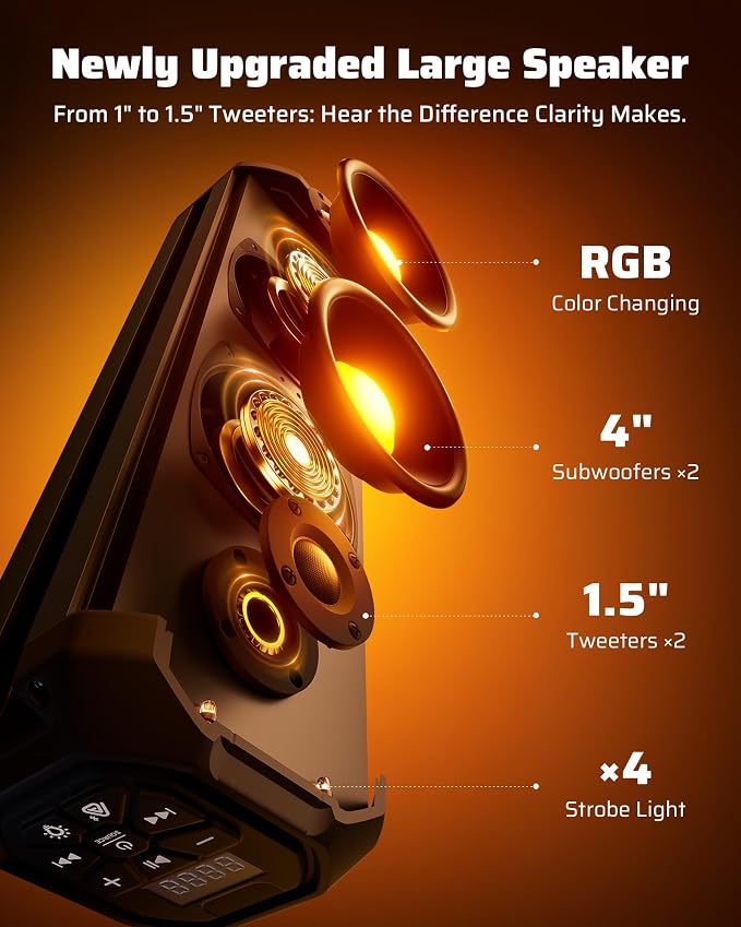 17-Inch UTV Sound Bar, 4-Speaker Bluetooth Golf Cart Speakers [RGB & Strobe Light] IP66 Waterproof ATV Speaker System, SXS SoundBar Compatible with Polaris RZR, CFmoto, Can-Am