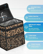 Corduroy Car Trash Can with Lid and Mesh Pockets - Leakproof Organizer,Multipurpose Waterproof Garbage Can/Trash Bin for Car(Leopard Print-3 Gallons)