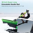 56 Inch Truck Snow Brush Scraper Long Handle, Heavy Duty Extendable Snow Broom for SUV, Windshield Ice Scraper with Foam Grip for Car Automobile Vehicle Window - Green