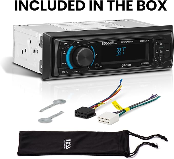 625UAB Single DIN Car Stereo with Bluetooth - No CD DVD Player, AM/FM Radio Receiver, Aux Input, USB
