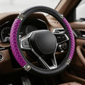 Bling Soft Leather Steering Wheel Cover, Steering Wheel Protector, 15 Inch Rhinestones Car Elastic Protector with Crystal Diamond for Women Girls, Car Accessory for Vehicles (Purple)