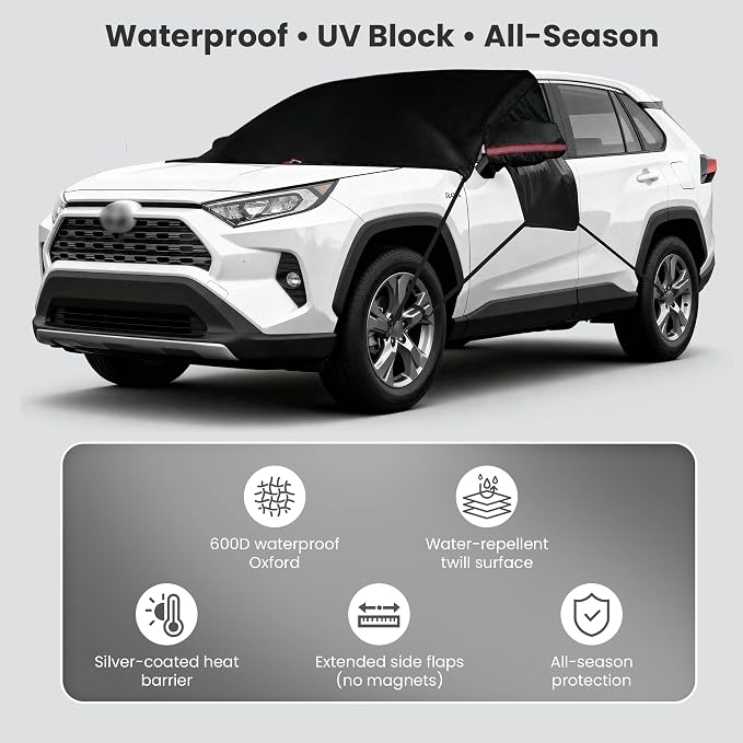 600D Windshield Snow Cover with Side Mirror Covers & Reflective Strips – Extended Flaps, Winter Frost Protector (70×57 inch) for Cars, Trucks, SUVs