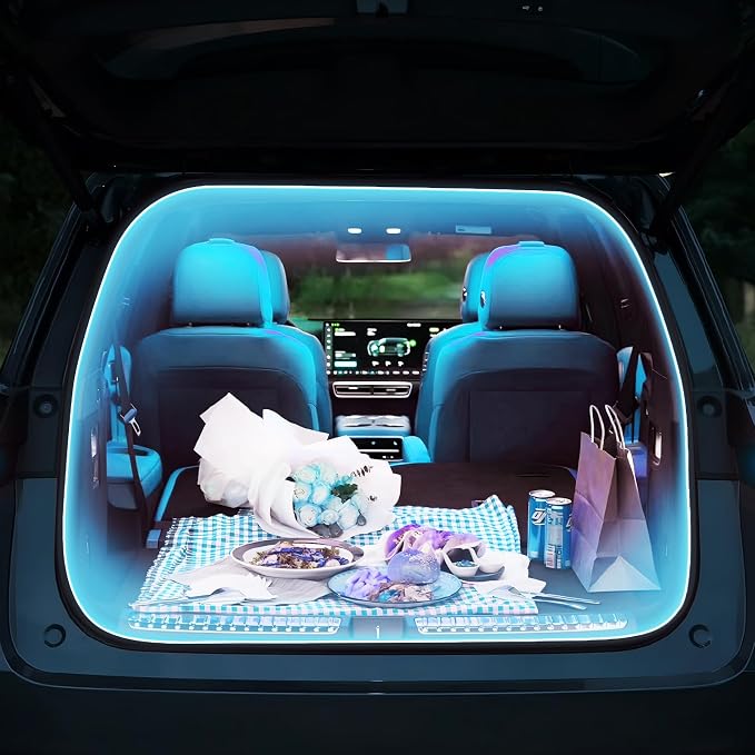 Car LED Strip Lights - Trunk Cargo Ambient Lighting, Ice Blue 7000K, 118.11 inches Flexible Cuttable LED Light Strip, Easy Install, Waterproof, Universal Fit for Car Trunks, SUVs, and Vans