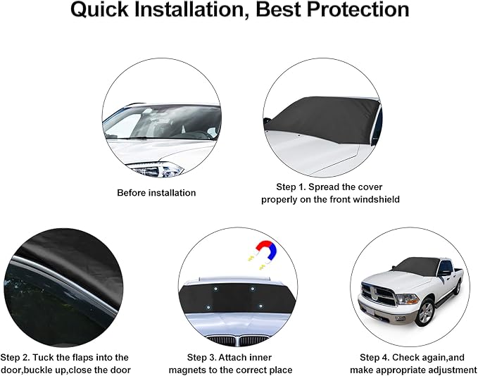 210T Magnetic Car Windshield Cover Sun Shade Snow Frost Ice Guard Waterproof Windshield Protector for SUV 94 x 57.4 Inches