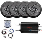 Pyle Marine 4-Channel Bluetooth Waterproof Amplifier Bundle Combo with 4X 6.5 Waterproof Weather Resistant 240W Peak Black Audio Speakers, Amp Install Kit, 18-G 50 Ft Speaker Wire