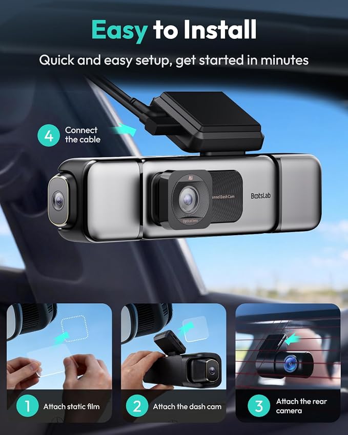 3K 4 Channel Dash Cam, 360° All-Around View, Front/Rear/Inside Car Cameras with 3.18" Touch Screen, Dash Camera 24/7 Parking Mode, Built-in GPS, 5.8GHz WiFi, Voice Control, 128GB Card Included