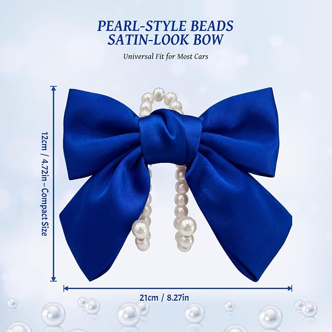 2 PCS Bow Pearl Car Seat Headrest Hook – Cute Purse Hook for Car, Girly Interior Decoration Accessories Hook Hanger, Seatback Holder for Purses & Bags, Elegant Car Organizer (Deep Blue)